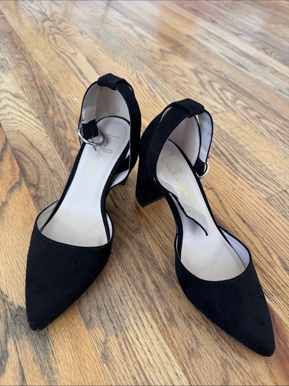 Lulu's Black Pointed-Toe Ankle Strap Block Heels